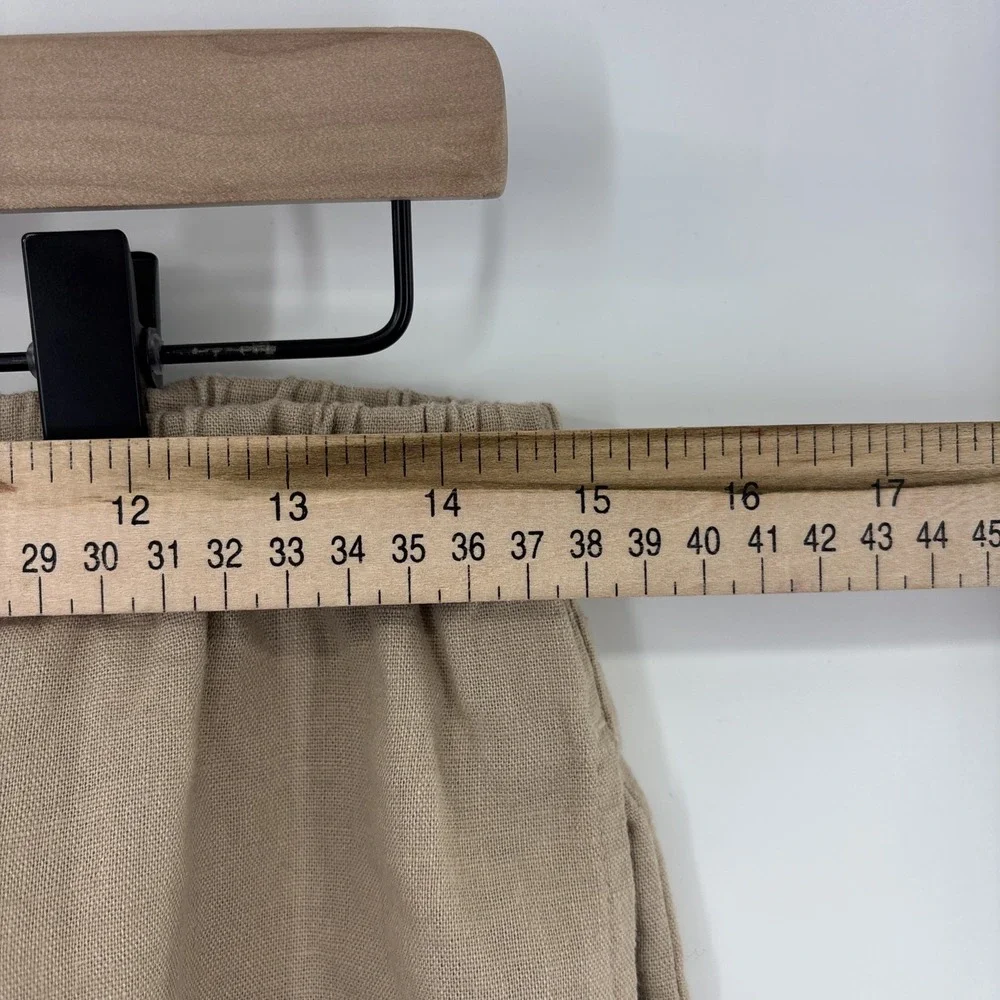 CJ Banks Linen Cotton Wide Leg Pants Womens 14W Beige Neutral‎ Embroidered Boho